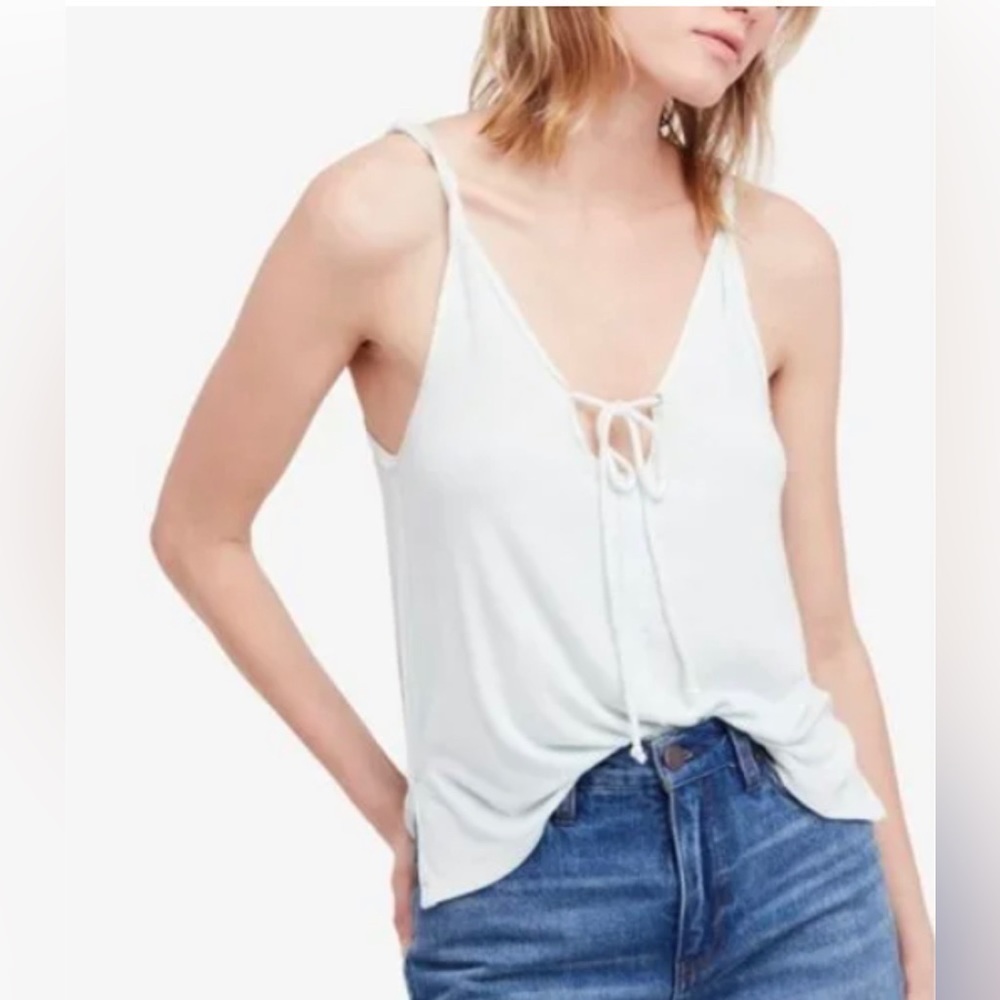We the Free white ribbed tank. Ties in front
